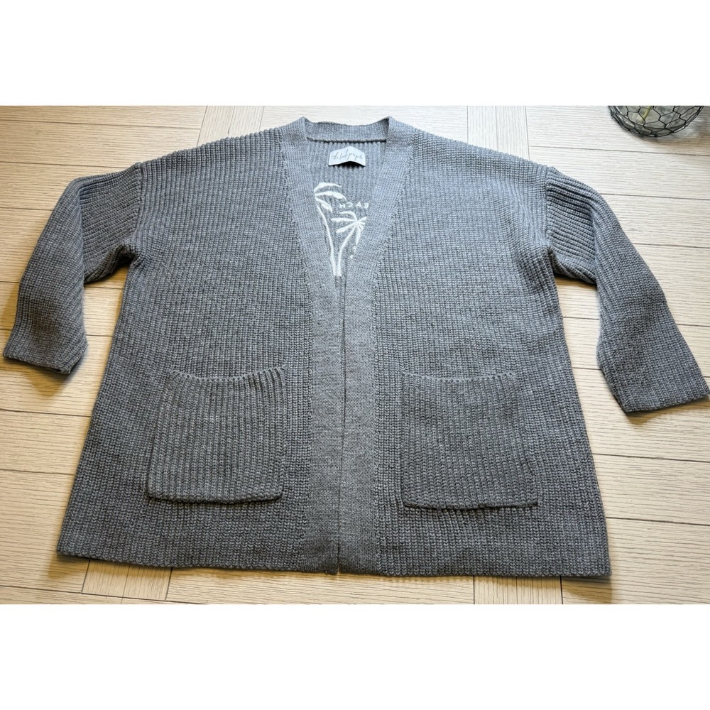 The Beach People The Twin Palms Gray Cable Knit Open Cardigan Sweater Size M/L